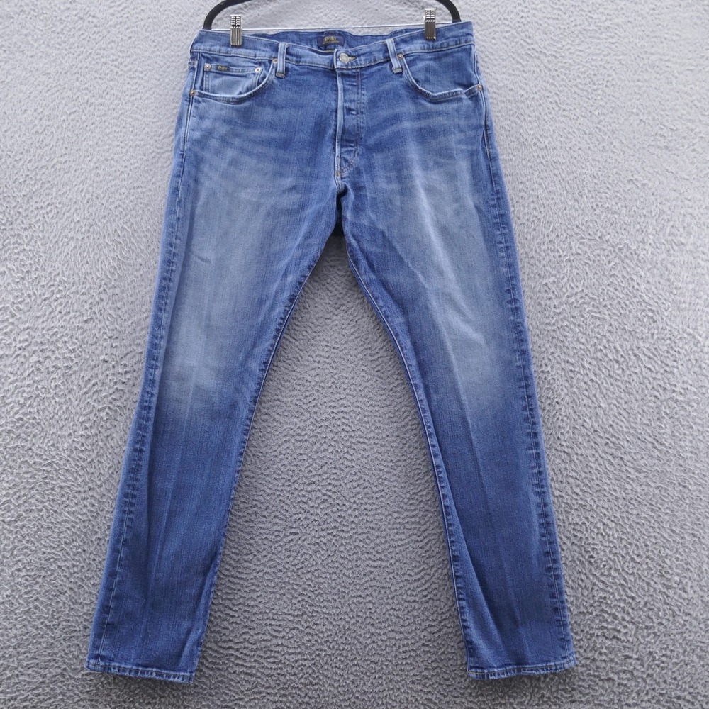 Polo Ralph Lauren Sullivan Slim Mens Jeans 38x32 Medium Wash Blue Button Fly